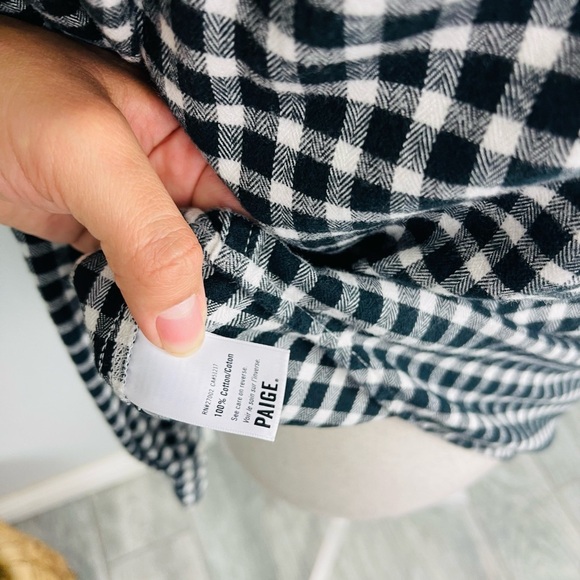 Paige Black & White Buffalo Checkered Plaid Long Sleeve Button Down sweater Tee - Picture 5 of 6